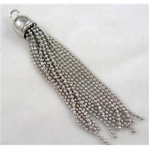 handmade tassel pendant, copper chain, platinum plated, approx 10mm, 70mm length [FGPD88]