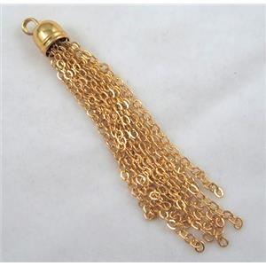 handmade tassel pendant, copper chain, gold plated, approx 10mm, 70mm length [FGPD91]