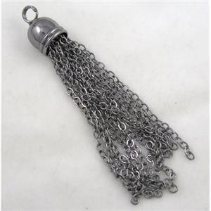 handmade tassel pendant, copper chain, black, approx 10mm, 70mm length [FGPD93]