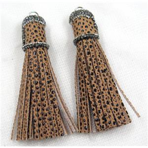 PU leather tassel pave rhinestone, approx 16mm, 90mm length [FGPDA207]