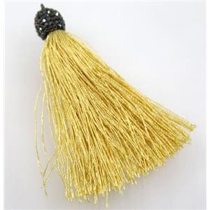 yellow nylon tassel pave rhinestone, approx 12mm, 80mm length [FGPDA221]