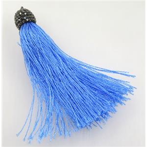 blue nylon tassel pave rhinestone, approx 12mm, 80mm length [FGPDA222]