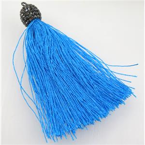 skyblue nylon tassel pave rhinestone, approx 12mm, 80mm length [FGPDA223]