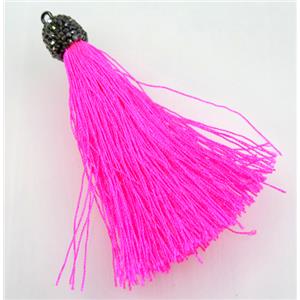 hotpink nylon tassel pave rhinestone, approx 12mm, 80mm length [FGPDA228]