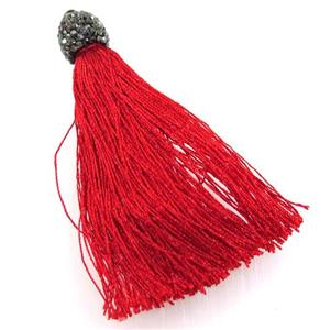 red nylon tassel pave rhinestone, approx 12mm, 80mm length [FGPDA230]