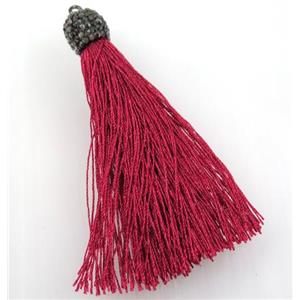 red nylon tassel pave rhinestone, approx 12mm, 80mm length [FGPDA231]