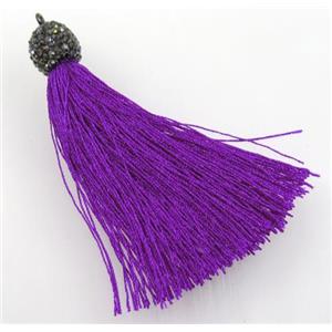 purple nylon tassel pave rhinestone, approx 12mm, 80mm length [FGPDA232]