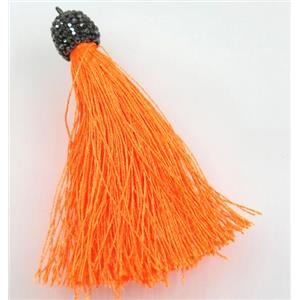 orange nylon tassel pave rhinestone, approx 12mm, 80mm length [FGPDA233]