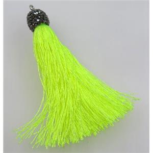 olive nylon tassel pave rhinestone, approx 12mm, 80mm length [FGPDA234]