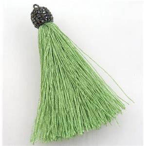 green nylon tassel pave rhinestone, approx 12mm, 80mm length [FGPDA235]