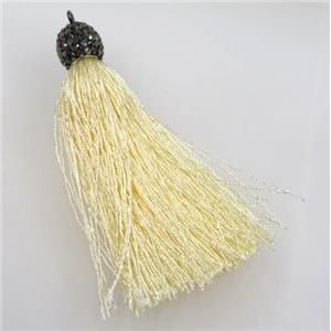 lt.yellow nylon tassel pave rhinestone, approx 12mm, 80mm length [FGPDA236]