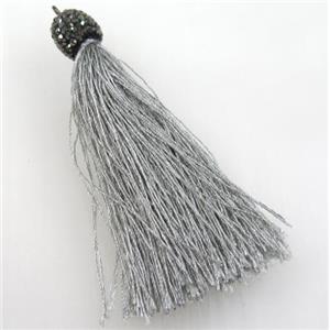 gray nylon wire tassel pave rhinestone, approx 12mm, 80mm length [FGPDA239]