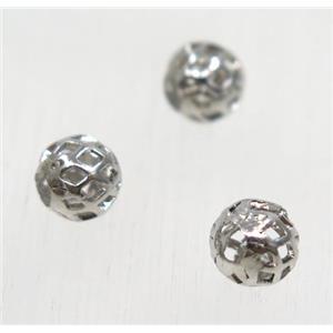 round Brass hollow ball beads, platinum plated, approx 6mm dia [FGPDA255]