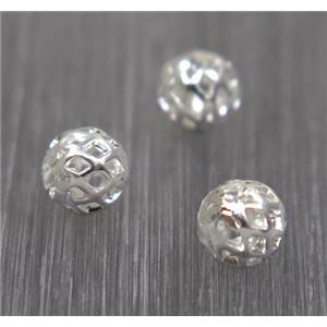 Brass round hollow ball bead, silver plated, approx 6mm dia [FGPDA257]