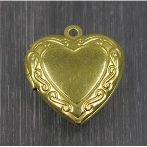 Raw Brass heart Locket pendant, photo frame box, approx 20mm dia [FGPDA273]