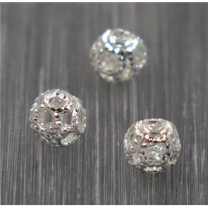 round Brass ball bead, silver plated, approx 4mm dia [FGPDA325]
