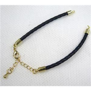 black PU leather bracelet chain, approx 3mm [FGPDA406]