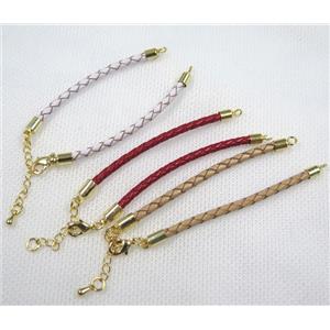 PU leather bracelet with resized chain, approx 3mm [FGPDA409]