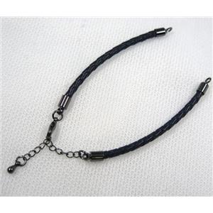 PU leather bracelet with resized chain, approx 3mm [FGPDA412]