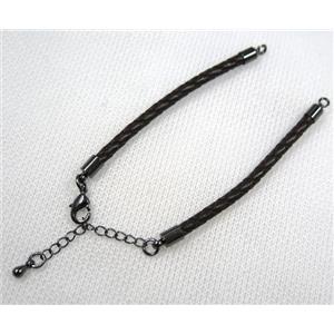 PU leather bracelet with resized chain, approx 3mm [FGPDA413]