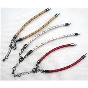PU leather bracelet with resized chain, approx 3mm [FGPDA416]