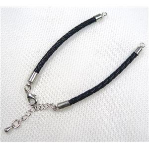 PU leather bracelet with resized chain, approx 3mm [FGPDA418]