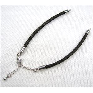 PU leather bracelet with resized chain, approx 3mm [FGPDA419]