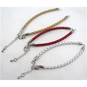 PU leather bracelet with resized chain, approx 3mm [FGPDA423]