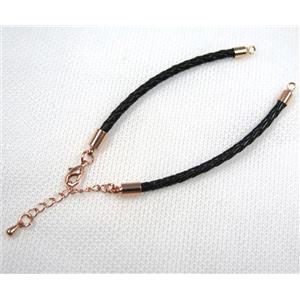 PU leather bracelet with resized chain, approx 3mm [FGPDA424]