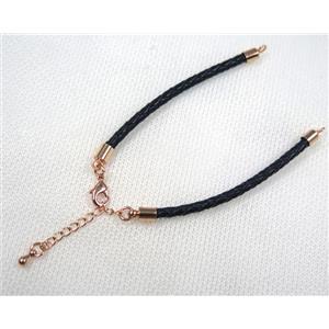 PU leather bracelet with resized chain, approx 3mm [FGPDA425]