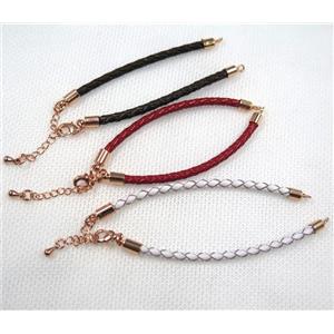 PU leather bracelet with resized chain, approx 3mm [FGPDA430]
