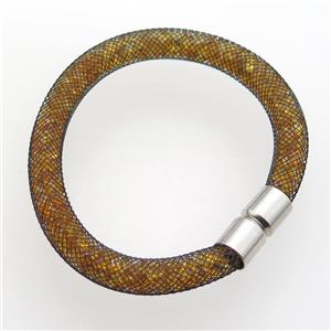 golen Rhinestone magnetic bracelet with copper mesh, approx 8mm dia, 6mm dia [FGPDA467]