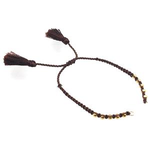 coffee nylon wire bracelet chain with tassel, abjustable, approx 5mm, 15cm length [FGPDA473]