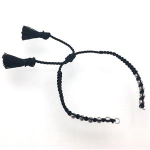 black nylon wire bracelet chain with tassel, platinum plated beads, approx 5mm, 15cm length [FGPDA487]