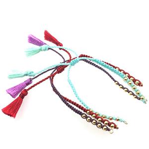 nylon wire bracelet chain with tassel, mixed color, approx 5mm, 15cm length [FGPDA489]