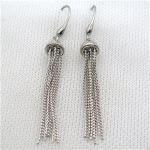 copper Earrings with tassel, platinum plated, approx 70mm length [FGPDA498]
