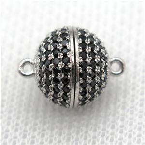 copper magnetic clasp pave zircon, round, platinum plated, approx 8mm dia [FN10015-8MM]