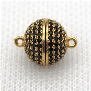 copper magnetic clasp pave zircon, round, gold plated, approx 8mm dia [FN10016-8MM]