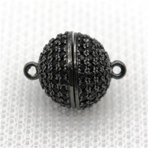 copper magnetic clasp pave zircon, round, black plated, approx 8mm dia [FN10017-8MM]