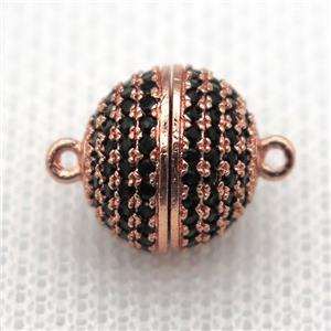 copper magnetic clasp pave zircon, round, rose gold, approx 8mm dia [FN10018-8MM]