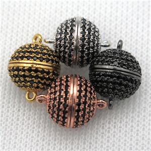 copper magnetic clasp pave zircon, round, mix color, approx 12mm dia [FN10019-12MM]