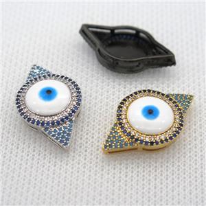 copper beads paved zircon with evil eye, mix color, approx 15-25mm [FN10024]