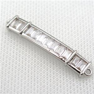 copper stick connector paved zircon, platinum plated, approx 6-42mm [FN10025]