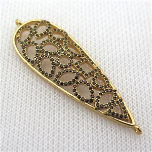 copper leaf connector paved zircon, gold plated, approx 16-50mm [FN10036]