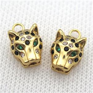 copper pantherhead paved zircon, gold plated, approx 10-12mm [FN10037]