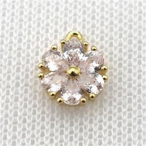 copper flower pendant paved zircon, gold plated, approx 10mm dia [FN10039]