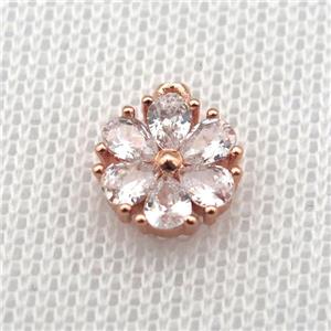 copper flower pendant paved zircon, rose gold, approx 10mm dia [FN10040]