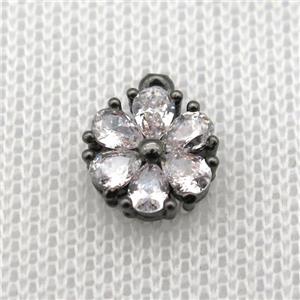 copper flower pendant paved zircon, black plated, approx 10mm dia [FN10041]