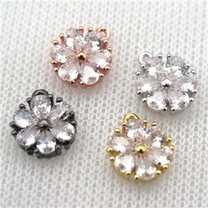 copper flower pendant paved zircon, mix color, approx 10mm dia [FN10042]