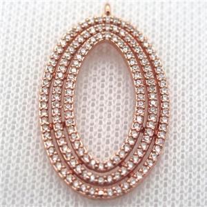 copper oval pendant paved zircon, rose gold, approx 20-34mm [FN10045]